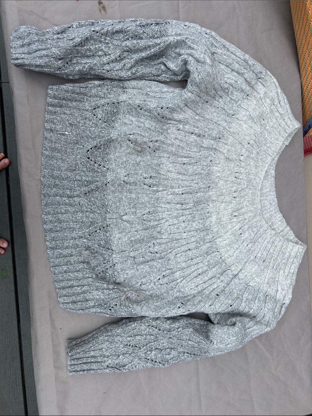 White House Black Market Light Gray Cable Knit Crewneck Sweater